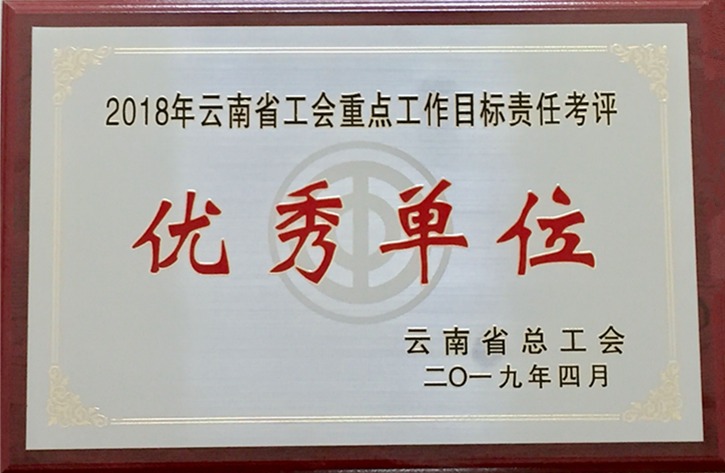 云南鸿运国际集团工会荣获 “2018年度云南省工会重点事情目的责任考评优异单位”